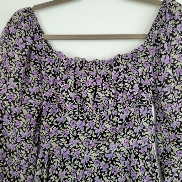 Blush & Day Black Floral Tiered Babydoll Mini Dress M Dark Romantic‎ Whimsigoth - Picture 9 of 14